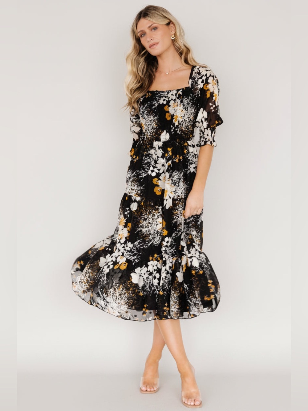 Baltic Born Fabian Jacquard Black Floral Cottagecore Fairy Grunge Midi Dress XL